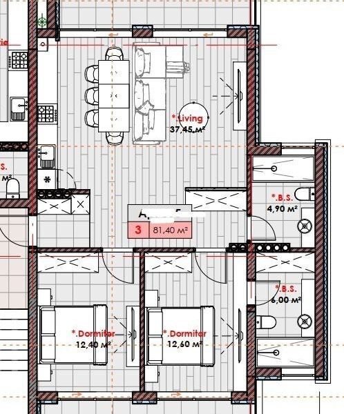 Penthouse , 81 m², Rîșcani