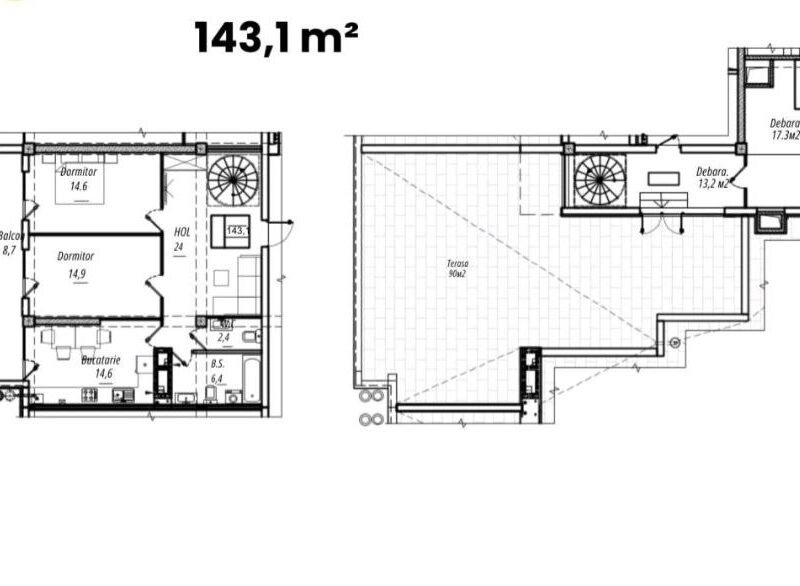 Penthouse 143,1 m2 în 2 etaje. Poșta - Veche