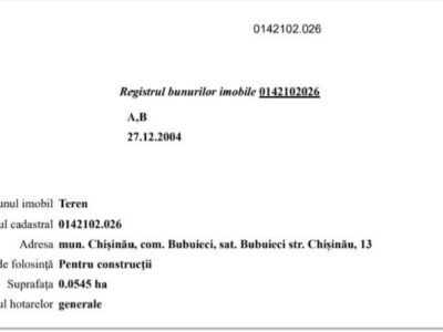 Teren pentru constructie, 5,45 ari. Bubuieci