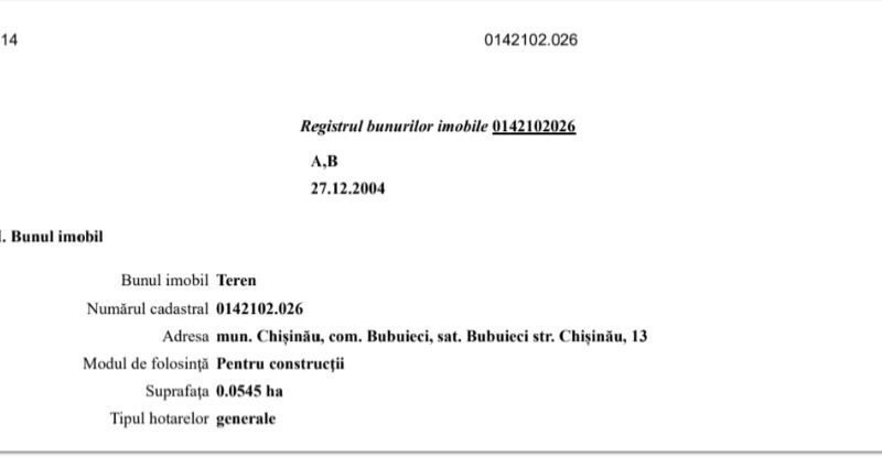 Teren pentru constructie, 5,45 ari. Bubuieci